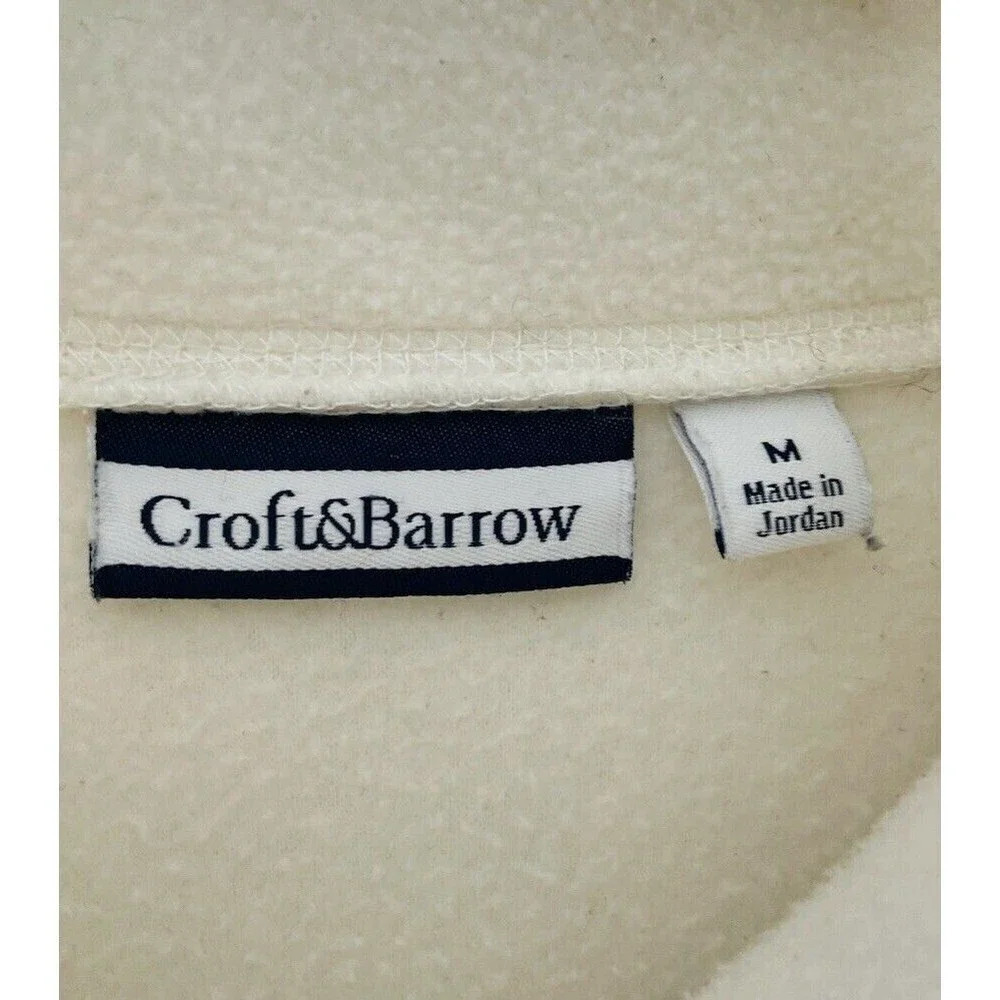 Croft & Barrow Pullover Fleece Sweater M Embroidered Cardinal Bird Flowers Ivory - Picture 6 of 9